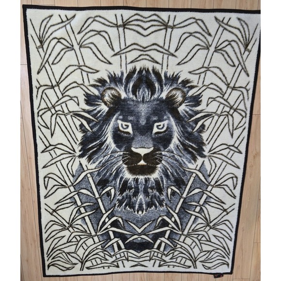 Vintage Biederlack Lion Throw Blanket Reversible Brown 54” x 69.5” West Germany - Picture 2 of 6